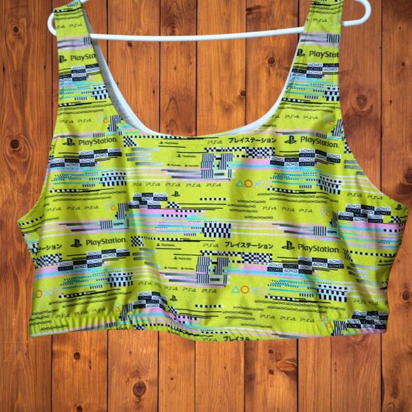Forever 21  PlayStation PS4 Women's 3X Cropped Top Neon Yellow/Green Geometric - Picture 2 of 4